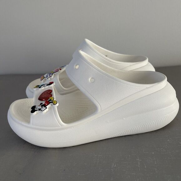 CROCS Classic Crush Platform Sandal Chunky Slides Mickey Minnie Disney Charms W8 - Picture 1 of 13
